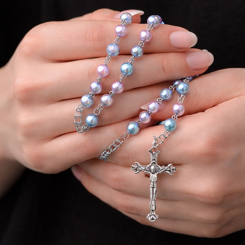 Holy Rosary Purple & Pink 8mm Beads | Silver Tone Accents | Prayer Rosary